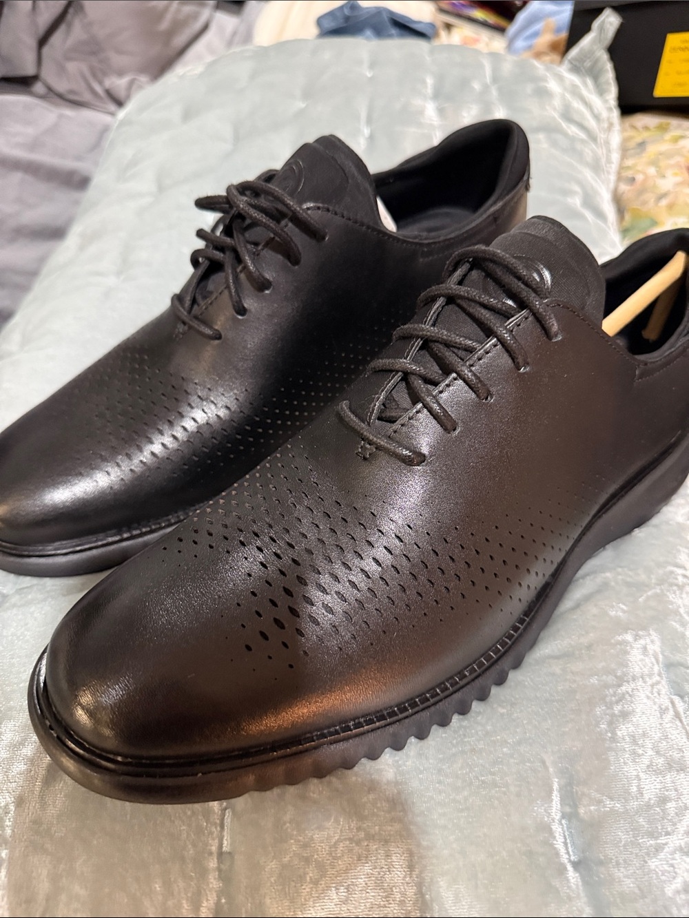 Cole Haan Black Perforated Leather Derby Lace-Up